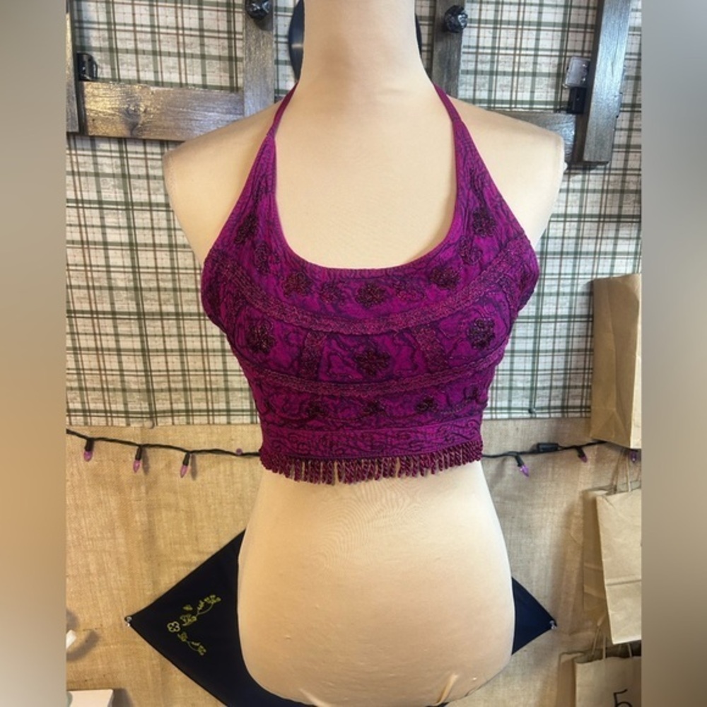 One size fits most crop top Tye-dye with embroidery pink purple